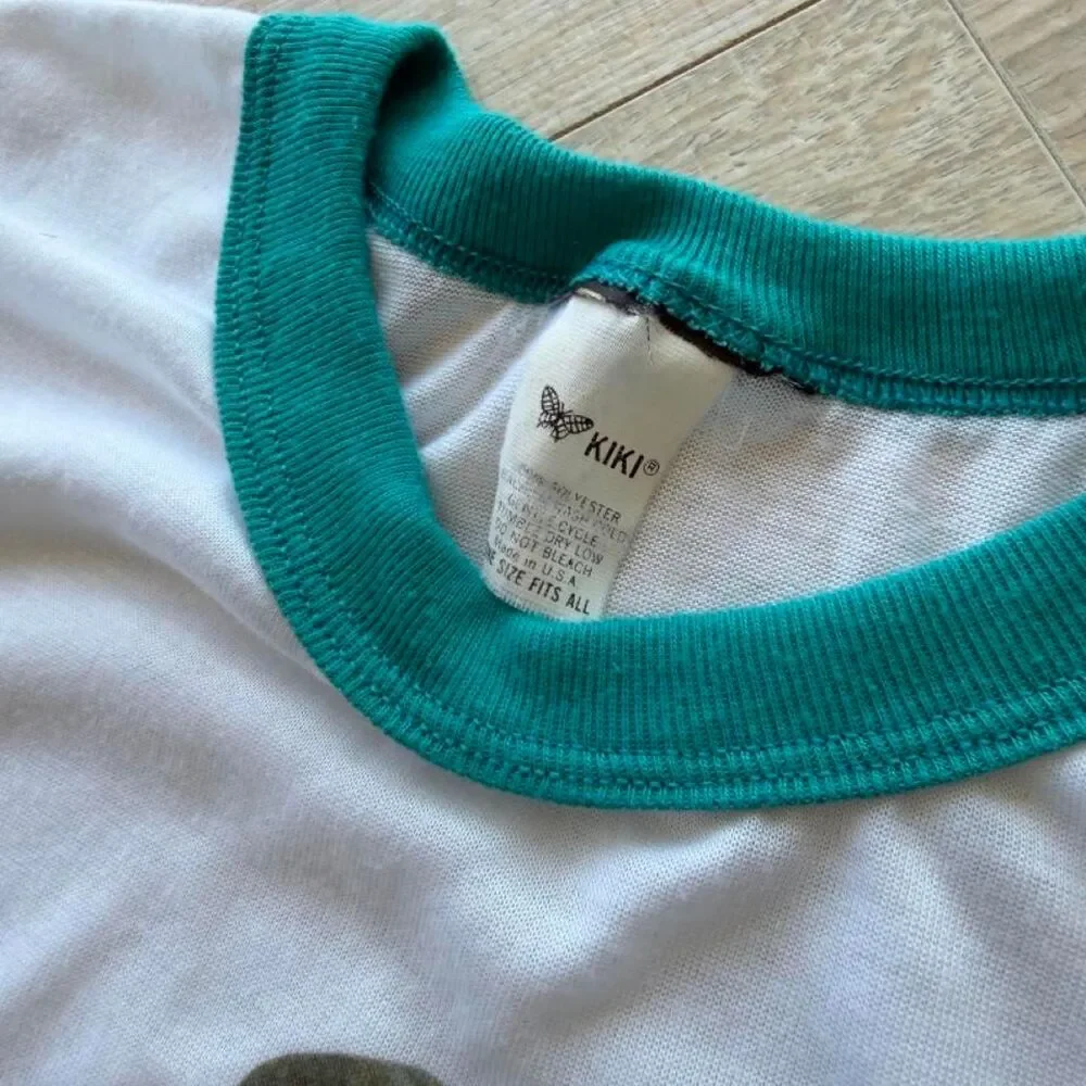 New Kids on the Block Girls 0S Nightgown White & Teal Ringer Vintage 90's Retro